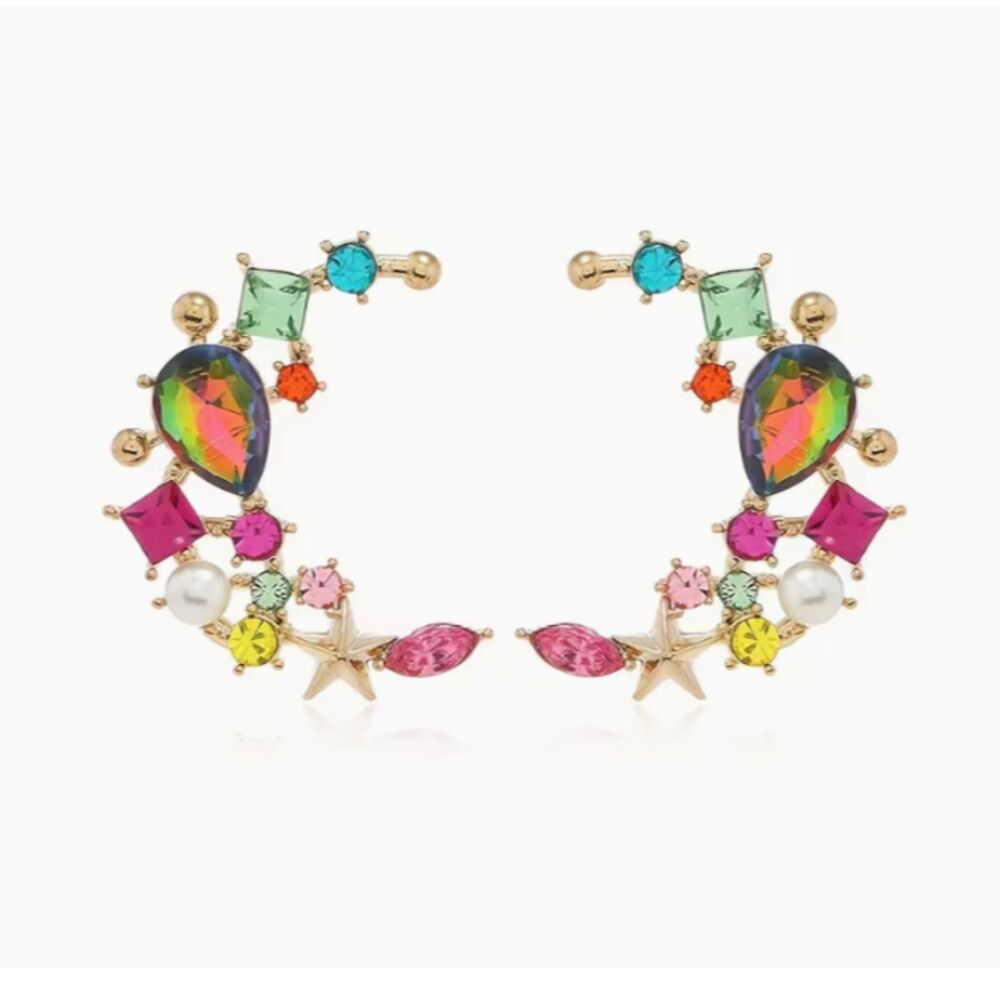 Moon or C Shaped Rhinestone Earrings STUNNING! - Picture 5 of 7